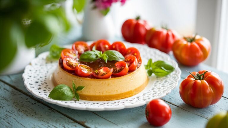Flan tomates–basilic en version rapide : l’assiette estivale qui fait mouche