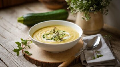 Soupe courgettes–fromage frais : onctueuse en un quart d’heure